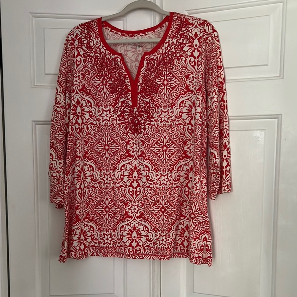 Charter Club Red and White Patterned Women's Top